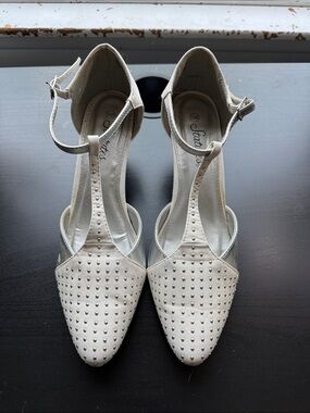 Studded Ivory Ankle-Strap Heels for Women